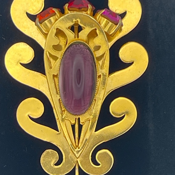 Stick Hat Pin Ornate Gold Tone Jewel Tone Rhinestones 5.5" - Picture 4 of 11